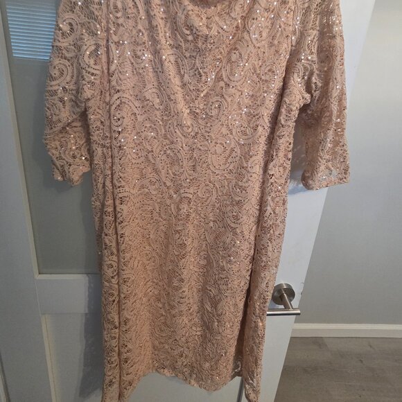 Tiana B. Peach Lace Sequin Dress (Plus Size 20W) + Elegant Party Dress - Picture 3 of 3